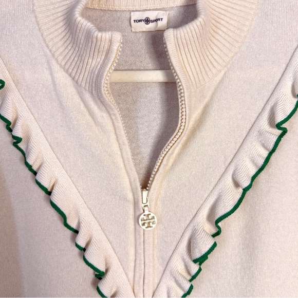 Tory Burch Cashmere Ruffle Trim Half-Zip Pullover Women’s Sweater New Ivory L - Picture 3 of 7